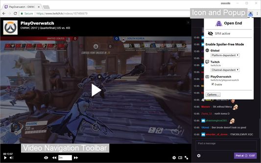 Spoiler-Free Mode on a Twitch video (with description panels)