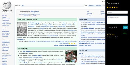 The wikipedia home page with our extension enabled