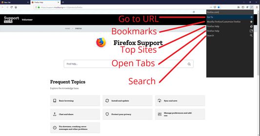 Search your bookmarks, top sites, and open tabs, navigate to a URL, or perform a search with your default search provider.