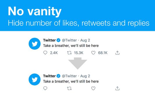 No vanity: Hide number of tweet likes, retweets and replies