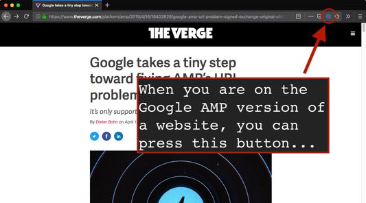 When you are on the Google AMP version of a website, you can press this button...