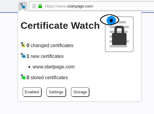 On first visit, a new certificate is added to the local storage automatically.