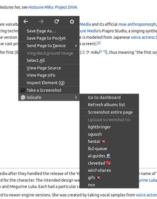 Context menu for pages (screenshots). It comes with albums support for page screenshots as well.