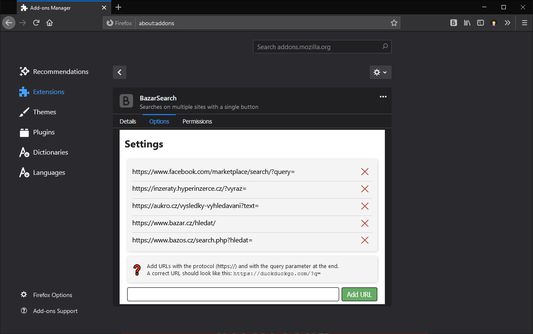 The settings page where you can add or remove websites