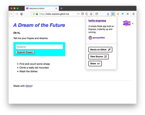 Universal Glitch Button provides the equivalent of the embeddable Glitch button, but in your browser and for all Glitch projects