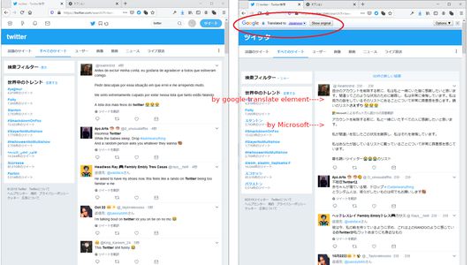Translate Twitter in real time using my other add-on "google translate element". https://addons.mozilla.org/firefox/addon/google-translate-elemen/