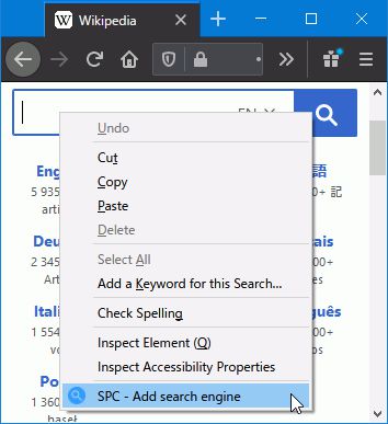 add search engine from the text box context menu