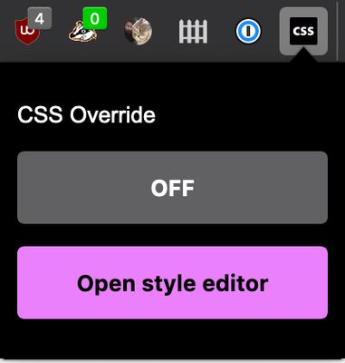A simple popup window that allows you to toggle styles on or off. Click the open style editor button to edit styles for the current site.