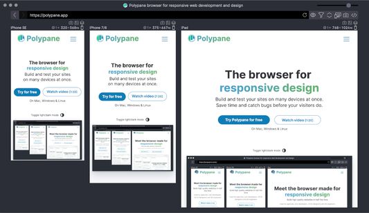 Polypane browser in dark mode