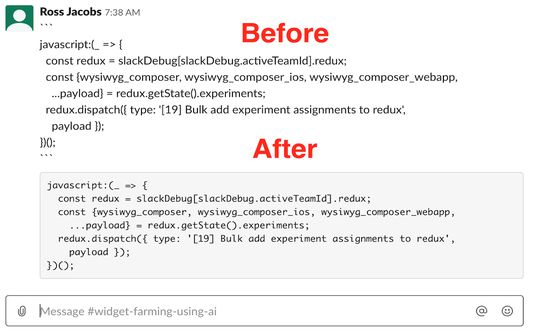 Before and after, showing that markdown is rendered again.