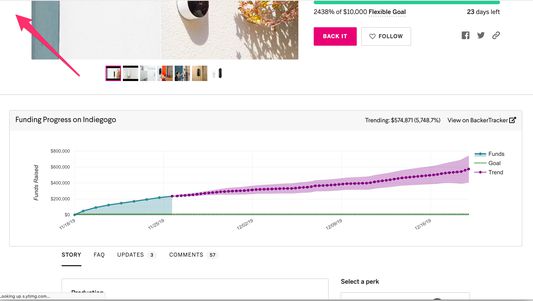 See where projects are trending to on Indiegogo