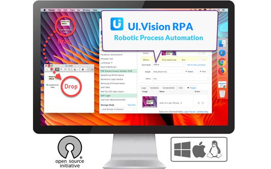 UI.Vision RPA is 3 tools in 1: Visual web browser automation, Selenium IDE++ and AI-powered desktop automation for Windows, Mac and Linux.