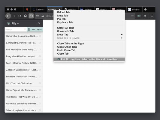You can put multiple bookmarks on the top of your Pile by right-clicking a tab.
