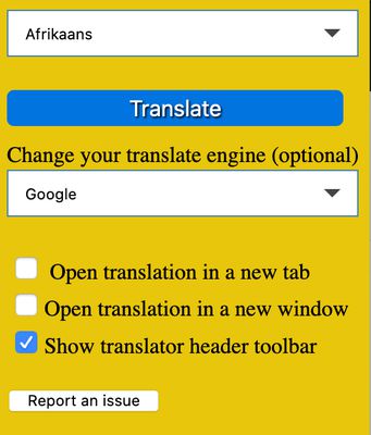 Translator Menu from browser icon