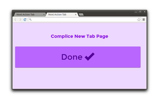 Screenshot showing the simple new tab page with a task and a giant done button.