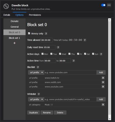 Edit block set preferences in a simple yet feature-rich interface
