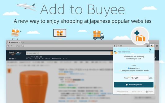 Looking for some fascinating Japanese stuff? “Add to Buyee” is a simple tool to shop on Japanese popular stores as you do with Buyee’s proxy purchase service. Enjoy shopping with the new tool, “Add to Buyee”. Add it to your life, make it happier.