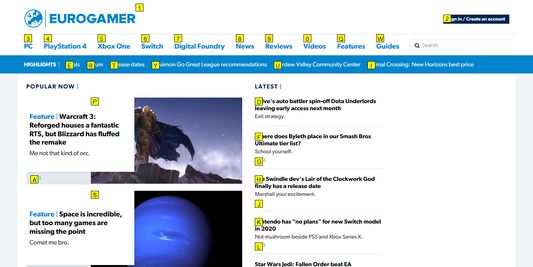 The page with the navigation keys shown.