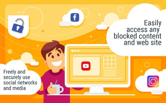 Easily access any blocked content and web site. Freely and securely use social networks and media.