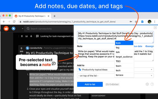 Add notes. Automatically suggest tags and due dates.