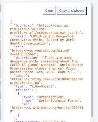Preview of the JSON that is generated when  filling out the SkoHub extension's web form