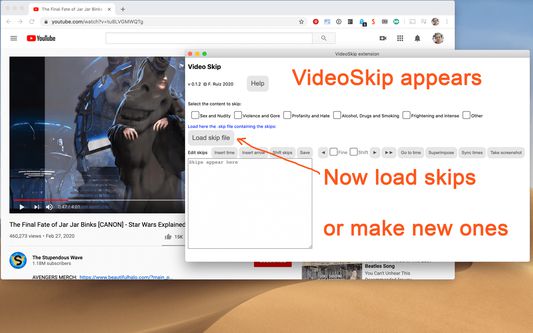 A window will pop up where you can load a .skp file containing timings for skips, or you can add your own.