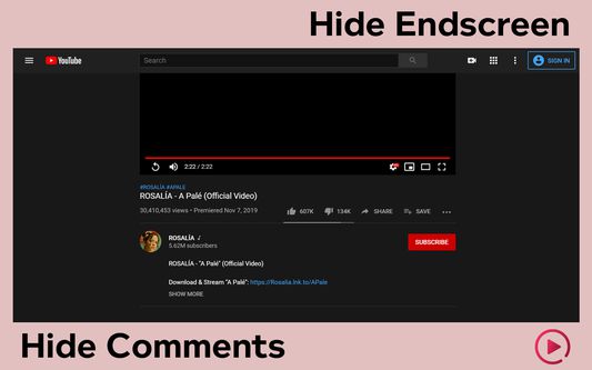 Hide end screen videowall and/or hide comments