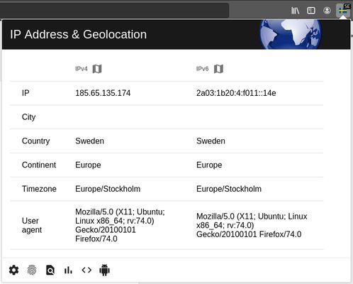 IP address details with country flag in toolbar.
