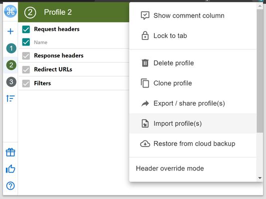Support for import and exporting profile, with automatic cloud backup