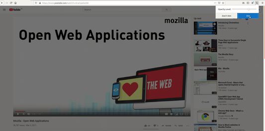 Dimmer Addon dims a YouTube page