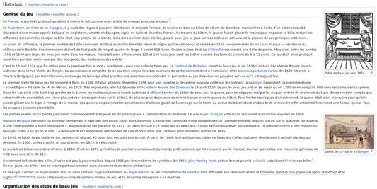 Example: The French "Billard" wikipedia page with Beaujeu-ify
