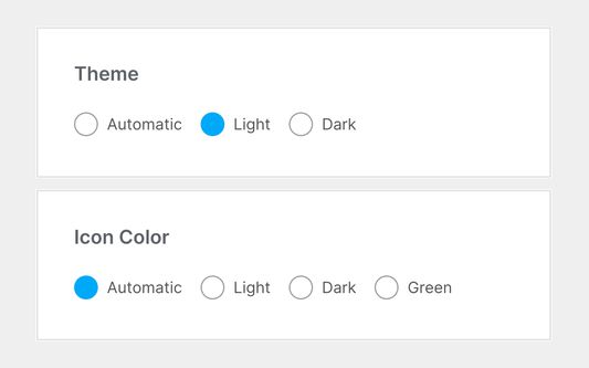 Two preference examples. One for theme and the other for icon color.