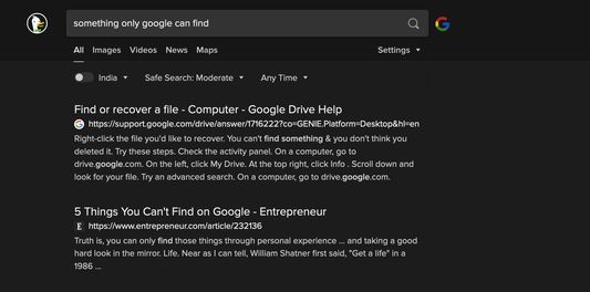 search with google button in duckduckgo search result page in dark theme