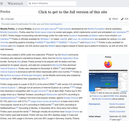 Wikipedia mobile page with extension enabled