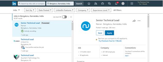 LinkedIn jobs search results