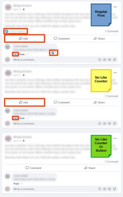Comparison of Facebook posts with different elements hidden