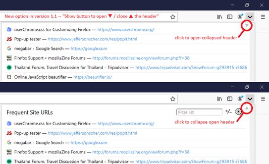 New in version 1.1: option to show open/close buttons for the header (title and controls) above the list