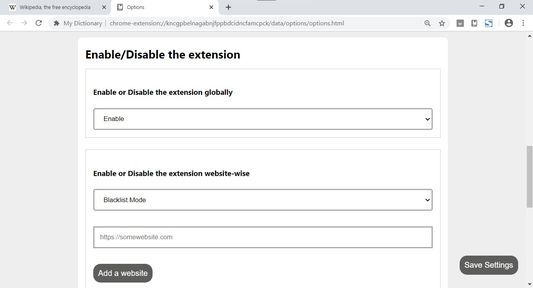 Disable/enable the extension