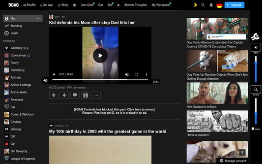 9GAG Controls ...in dark mode. Notice: This mode is different than the original, to higher contrast to actual dark elements. But with the 