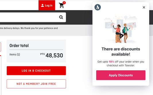 Towster on the Qantas Rewards Store Cart Page