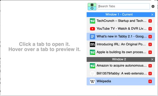This is the Tabby popup, where you can use all the features that Tabby provides.