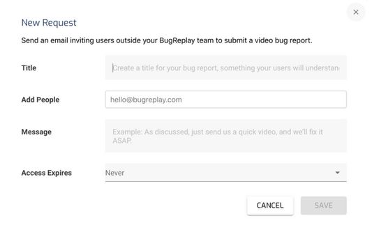Easily send a request for feedback to your clients/customers (they won't have to create an account)