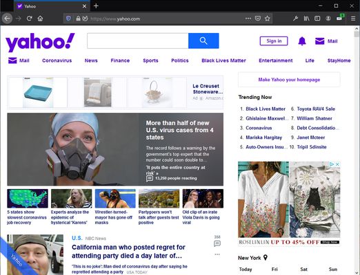Environment Marker - Example with yahoo.com. Marker is on the Bottom Left.
