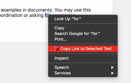 Copying a link to a selected text fragment with the Link to Text Fragment extension.