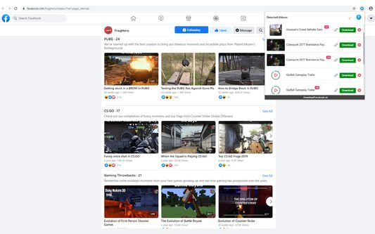 Extension captures all videos as you scroll on any Facebook page
