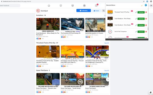Extension captures all videos as you scroll on any Facebook page
