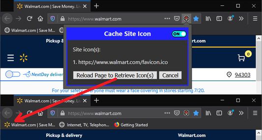 While you are on a bookmarked page, click the icon in the address bar to detect the site icons and reload the page. The script will change their cache-control header so Firefox can store the favicon.