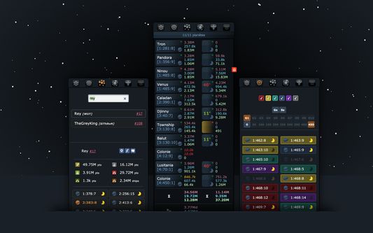 PLanet list, player search, target list, empire view, statistics...
Everything just one click away.