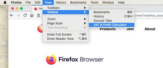 In order to show this add-on go to View -> Siderbar -> VAT & Profit Calculator menu.