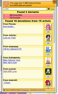 Deviant Love's find feature lets you find art & artists by name.